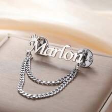 1pc Customized Elegant Crown Name Brooch Pin, Personalized Minimalist Stainless Steel Chain Lapel Pin Brooch For Men As Gifts For Boyfriend, Husband, Son, Father And Unisex Fashionable Jewelry