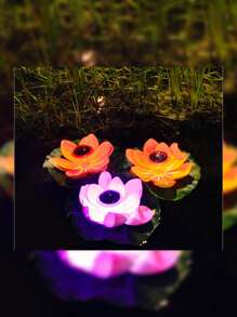 Lumières flottantes pour étang extérieur imperméables, lumières de fleurs de lotus solaires, lumières de jardin - associées à des lumières de feuille de lotus souhaitant pour une villa de cour, illuminées par énergie solaire pour créer une atmosphère onirique et poétique de paysage aquatique de cour
