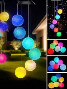 Solar Color Changing Wind Chimes With RGB Rose Ball - Outdoor Garden Decoration, Suitable For Garden, Courtyard, Villa, Park Landscape Light Hanging Lamp Gift For Mon - Color - View 5