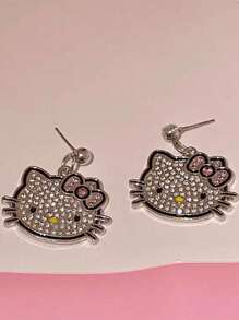 Sanrio 1 Pieza Pendientes de Kitty Kawaii de Sanrio Hello Kitty con alfileres de plata en forma de gatito, accesorios decorativos y regalos para fiestas (Algunas partes pueden ser aleatorias)