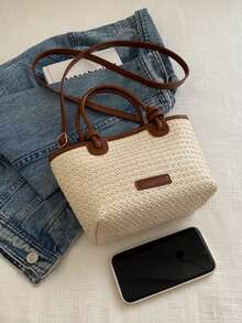 2024 女士编织单肩斜挎托特包，大容量沙滩包，通勤手提包