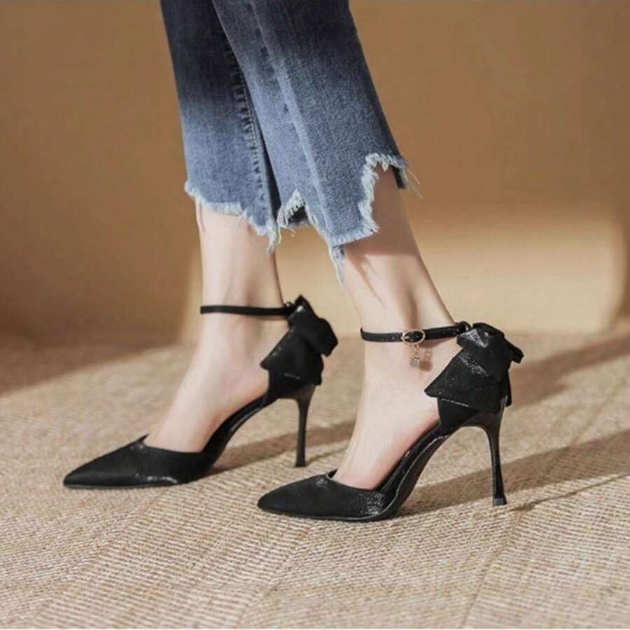 2025 Summer New Pretty Pointed Wedding Shoes For Women With High Heels. Bridal Satin Faceted Openwork Shallow Narrow Heel Sandals For Women. Many Colors To Choose From, Suitable For Any Daily Or Special Occasions, Create The Perfect Look!