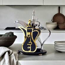 1 Pc Arabic Wooden Acrylic Coffee & Tea Pot Stand, Hot Drink Insulation Base, With Detailed Beverage Labels - Teapot Base Arabic Acrylic Coffee Pot Holder Stand, Hot Drink Insulated Pot Base, Festive Beverage Display Tray Coaster With Heat Insulation For Coffee Accessories,HOME DECORATION. - Multicolor - View 3