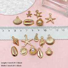 Conjunto de 16 piezas chapadas en oro KC de dijes con forma de conchas y estrellas de mar - Kit de fabricación de joyas DIY para aretes, pulseras, collares y llaveros