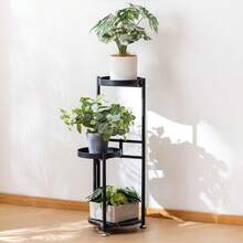 4 Tier Plant Stand Indoor, Space-Saving Planter Shelves Flower Pot, Tiered Wrought Metal Flower Shelf Plants Holder Display Rack, Flower Pot Holder Shelf For Living Room, Patio, Balcony - 3層黑色 - 查看 1
