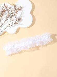 1pc White Lace Elastic Garter, Simple Solid Leg Chain, Elegant Bridal Thigh Ring For Wedding Season