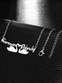 1pc Personalized Double Name Swan Necklace, Stainless Steel Animal Collar Necklace, Customized Jewelry Couples Accessory, Unique Gift For Couples, Family, Beautiful Swan