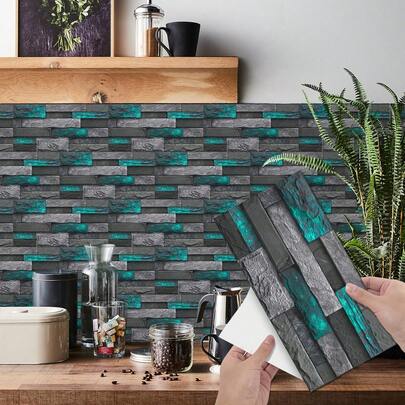 6/12/24 Sheets Retro Imitation Tile Wall Sticker Peel And Stick 3D Wallpaper Home Decoration For Living Room, Bedroom,Bathroom Wall Decoration Waterproof Backsplash Tile Vinyl Kitchen Oil-Proof Green Tiles Decals(30cm*15cm)