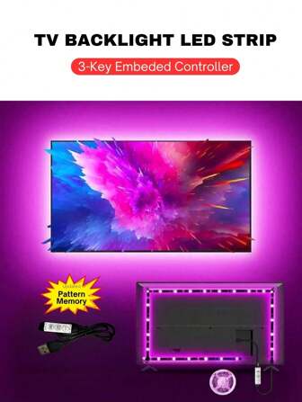 aiinnew 1pc Pattern Memory TV Backlight LED Strip, 1m-15m/3.3ft-50ft RGB Light USB 5v Powered 3-Key Control Seven Color Strip Light For Room/Party Decoration TV Monitor Background Lighting, Impressive Gift For Mother's Day Easter Spring Festival Oktoberfest In Munich Independence Day Christmas Day Of The Dead New Year Valentine's Day Festival St.Patrick's Day Pride Month Thanksgiving Day Carnivals (No Remote Control) Home Decor Christmas Decorations Room Decor Winter Christmas Decorations Home Christmas Gifts Christmas Decor