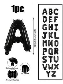 1 个 16 英寸黑色字母设计装饰气球、A-Z 铝箔字母气球、DIY 派对装饰、生日派对、结婚周年纪念、家居装饰、淋浴、婚礼、单身派对、生日快乐横幅气球标志、背景装饰、定制字母气球派对 - 黑色 - 查看 3