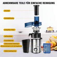 Vandise Juicer Machines, Cold Press Juicer, Whole Fruit And Vegetables With 2-Speed Setting, 3-Inch Wide Mouth Food Chute, Upgraded Version 1000W Motor Quick Juicing, 500ML Juice Cup Centrifugal Juicer Extractor Fruit And Vegetable Wide Feed Trough - 查看 2