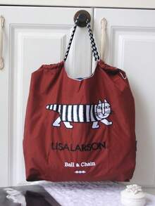 Embroidered Pattern Shopping Bag, Large Capacity Travel Tote Bag, Nylon Pull Handle Handbag - Multicolor - View 20