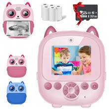Cámara instantánea para niños con impresión instantánea al tomar fotos, lentes duales de alta definición, impresión instantánea, con rollo de papel integrado. Cámara digital de selfies para niños, regalo de Navidad y Halloween. Viene con tarjeta de memoria de 32GB y 5 rollos de papel fotográfico, todo en un set - ZSK-Multicolor - Ver 3