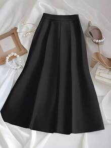 女士夏季新款时尚纯色优雅通勤百搭前扣修身半身裙 黑色 - 黑色 - 查看 3