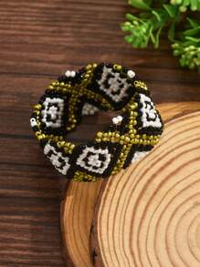 1pc Bohemian Style Beaded Elastic Bracelet For Women (Bead Color And Floral Pattern May Vary Slightly)