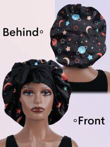 1 Stück Satin Bonnet mit Sternenmuster und Mond Personalisierung, breiter elastischer Satincap Nachtmütze