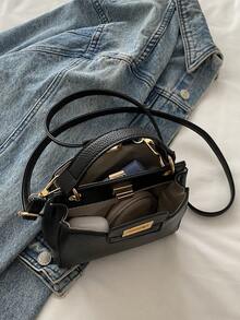 Túi xách thời trang mới có chốt, thích hợp cho tiệc tùng, đi chơi, mua sắm và sử dụng hàng ngày, có thể đựng tiền xu, điện thoại, cũng thích hợp làm túi xách công sở cho nhân viên văn phòng, sinh viên đại học và nhân viên văn phòng, túi xách thanh lịch cho quý cô - màu đen - Xem 6