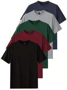 5-Piece Men'S Solid Color T-Shirt - Casual And Comfortable Round Neck Short Sleeved Summer Top, Wholesale Blank T-Shirt - 灰色 - 查看 1