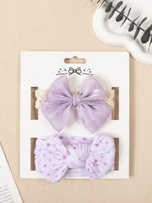 2pcs Set Purple Bow Adorable Baby Headbands, Soft Elastic Nylon Jacquard Heart Pattern Hair Accessories, Newborn Infant Hair Decor, Valentine's Gift (No Paper Card)
