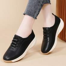 Women's Casual Height-Increasing Wedge Loafers - Lightweight, Versatile Slip-On Shoes With TPR Sole, Synthetic Upper & Insole, Lace-Up Design, Black, All-Season Comfort, Casual Footwear | Casual Style | Footwear