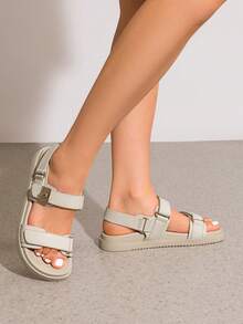 Women Flat Sandals Hook-And-Loop Fashion Summer Comfortable Outdoor Casual Sports Beach Sandals - Màu be - Xem 3