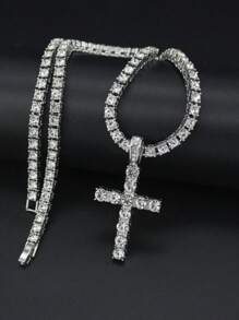 1pc Hip Hop Cross Pendant Necklace With 4mm Tennis Chain 24 Inch Twist Rope Chain HipHop Iced Out Bling Necklaces For Women Men Jewelry Gift