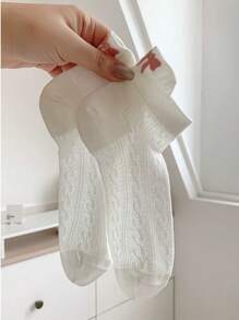 5 Pairs Bowknot Korean Ins-Style Breathable Mesh Socks, Thin Solid Color, Spring/Summer