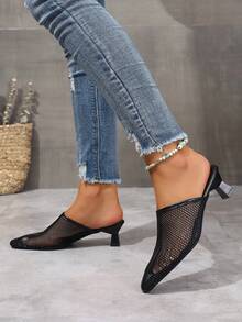 女士尖头细高跟穆勒凉鞋，黑色性感包头透气休闲一脚蹬夏季正装鞋 - 黑色 - 查看 3