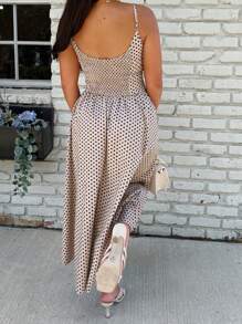 Womens Bow Long Dress Summer Sleeveless Spaghetti Strap Stripes/Dots Print Dress Flowy Dress