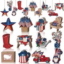 24Pcs Patriotic Wooden Hanging Ornaments, Memorial Day  4th Of July Vintage Tree Decorations, Independence Day Party Supplies - 彩色 - 查看 4