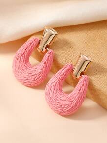 1 Pair Handmade Woven Raffia U-Shaped Bohemian Style Beige, Blue, Green, Purple Fashion Stud Earrings For Women, Suitable For Daily Wear