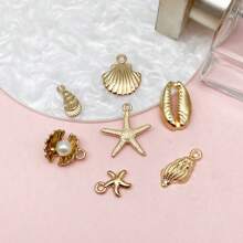 Conjunto de 16 piezas chapadas en oro KC de dijes con forma de conchas y estrellas de mar - Kit de fabricación de joyas DIY para aretes, pulseras, collares y llaveros