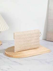 新款欧美风编织斜挎包，假日草编包，时尚便携收纳包，编织零钱包，沙滩包，编织腕包，编织手拿包，夏季必备单品，最佳搭配配饰。 - 米色 - 查看 5