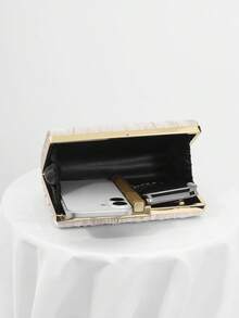 Women's Classic Box Pleated Satin Design Evening Clutch Bag, Minimalist Party Handbag, Suitable For Formal Events, Weddings, Proms - Romantic Apricot Bridal Clutch - Apricot - View 4