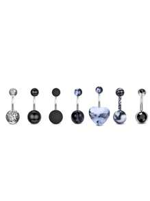 7pcs/40pcs 14G Surgical Steel Navel Rings, Women Belly Button Ring Replacement Balls, Acrylic Pearl Heart Shaped Navel Piercing Jewelry, Suitable For Festival Gifts
