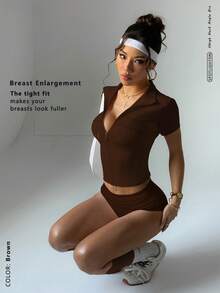 Versatile Performance - Yoga/Pilates/Running Multi-Functional Design,Body-Shaping Silhouette,Clean-Cut Design Transitions From Studio To Street,#AthleisureEssential #YouthfulElegance #AllDayActive,Summer Yoga Top,Slim-Fit Exercise Jacket,Slim-Fit Yoga & Pilates Top With Flattering Waist Definition,Spring/Summer Stretch Running Jacket - Brown - View 3