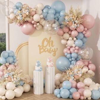 Gender Reveal Balloon Garland Arch Kit, 1Set Dusty Pink Blue Sand White Clear Thickening Latex Balloons For Boho Birthday Babyshower Bear Theme Party Decorations