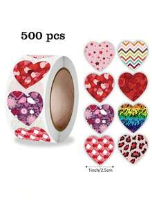 500 Pcs/Roll Sparkly Valentine's Heart Stickers, 1 Inch Heart Shapes With 24 Patterns, Suitable For Daily Use And Holiday Parties (Back To School, Valentine's Day, Mother's Day, Teacher's Day, Christmas, New Year, Wedding Etc.) Cards, Envelopes, Gifts, DIY Packaging, PVC Waterproof Seal Stickers - Multicolor - View 10