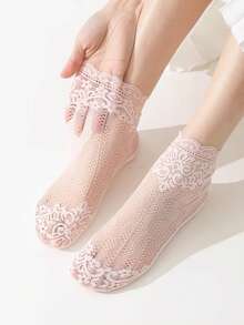 女士袜子时尚蕾丝柔软袜子透明弹力薄款踝袜性感透气女 - 彩色 - 查看 5