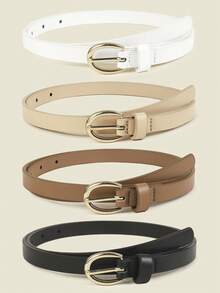 4 件装女士经典 PU 皮带纯色简约细腰带针扣牛仔裤加大腰带