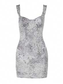 Đầm nữ họa tiết da báo, cổ trái tim, eo thon. - Xám - Xem 4