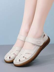 女士高品质真皮镂空凉鞋，休闲时尚女士拖鞋