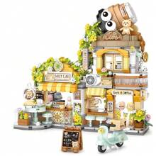 City Cafe, Panda Teahouse Building Blocks Toys, Openable Cafe Building Set, Suitable As A Gift Or Ornament, 1077 Mini Building Blocks