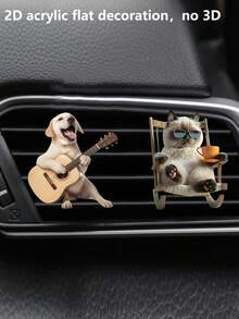 1pc/2pcs Cute Rocking Cat Acrylic 2D Flat Car Air Vent Fragrance Clip Car Diffuser Freshener Decor Set - Multicolor - View 11