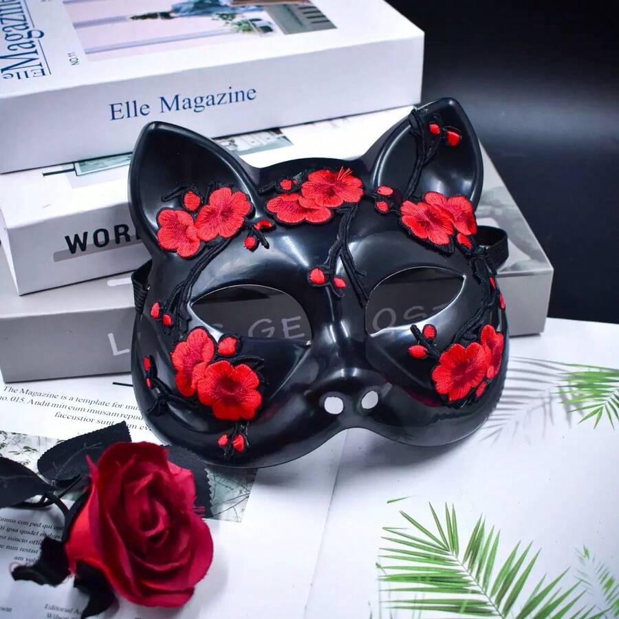 1pc Fox Animal Face Mask, Party Cat Face Masquerade Half Face Mask Halloween - Multicolor - View 1