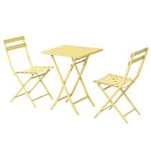 3 Piece Patio Bistro Set Of Foldable Square Table And Chairs, Yellow - 1 - View 4