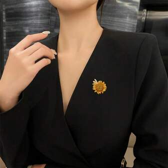 1pc Elegant Metal Sunflower & Bee Brooch Pin, Fashionable Accessories For Women