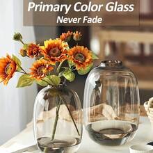 Amber Color/Light Gray/Transparent Glass Vase Round Clear Colored Flower Vase For Centerpiece Long Stem Branch Fresh Artificial Plant Bottle Modern Home Indoor Decoration - Multicolor - View 3