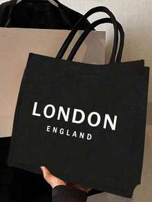 2 件/套亚麻手提袋，包括一个“LONDON ENGLAND”字样印刷手提袋和一个印刷小袋子，字母，花朵，个性化礼品包装，小袋子和大袋子组合，适合婚礼，生日，海滩，假期，是送给女性，母亲，老师，朋友，伴娘，大袋子，学生和返校的完美礼物