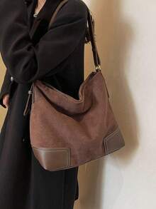 [Vintage Commute Series]Distressed Hardware Tote Bag For Casual Chic - Multi-Compartment Water-Resistant, Caramel Brown Classic Simple Style, Suitable For Commute, School, Exploring Shops, All Season, New Fashionable Big Bags For Women , Office Bag - Coffee Brown - View 5